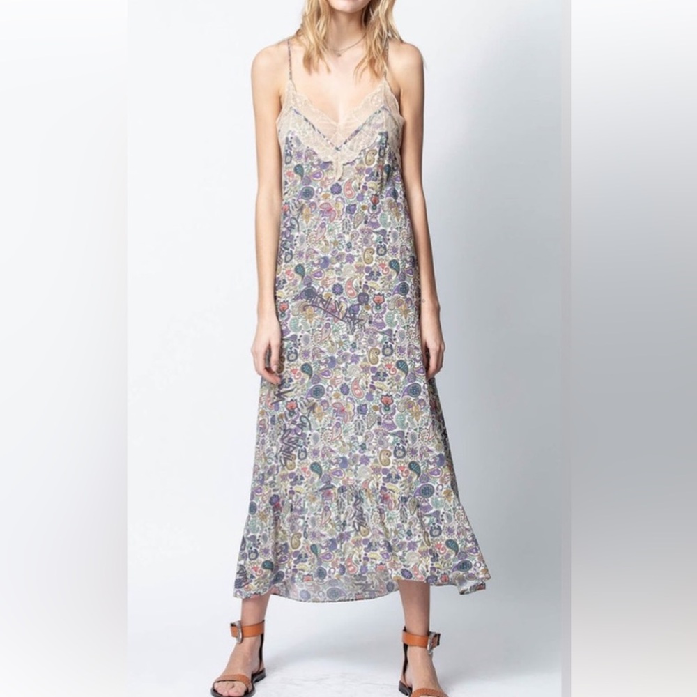 100% Silk Zadig & Voltaire Floral Lace Maxi Dress Mandala print